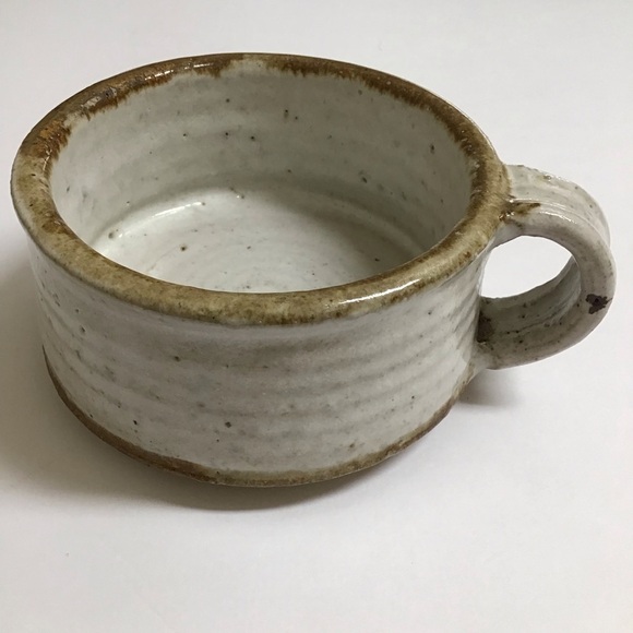 Handmade Studio Pottery Chowder Bowl Handle Natural Speckled Glaze Rustic Cabin - Picture 2 of 14